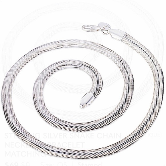 STERLING SILVER HERRINGBONE FLAT SNAKE CHAIN NECKLACE BRACELET MATCHING SET - Picture 4 of 7